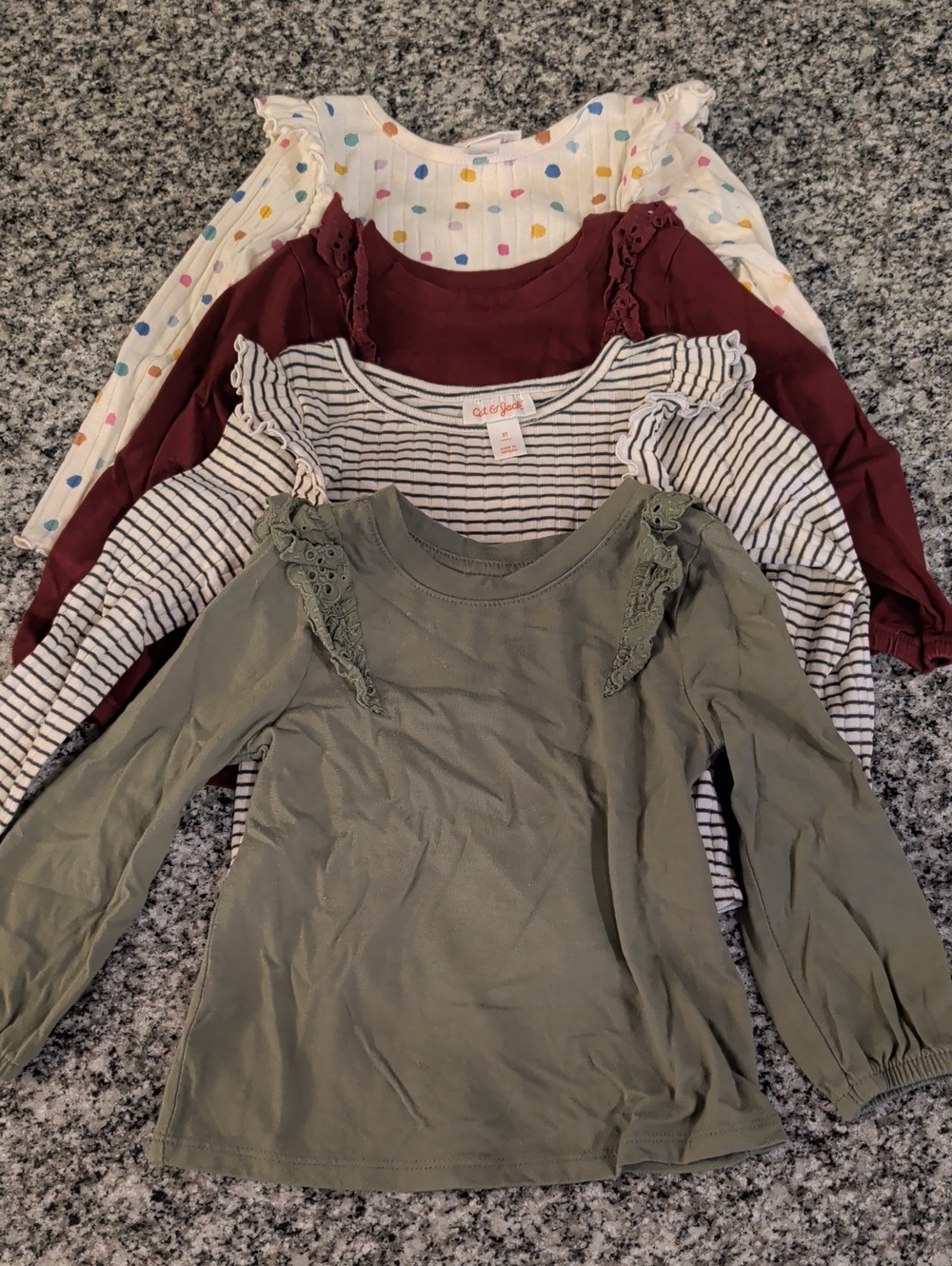 Cat & Jack Olive Green Long Sleeve Ruffle Shoulder Tee